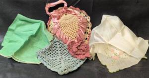 lot 1098 image: Vintage Linen Handkerchiefs with Vintage Crocheted items