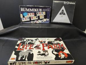 lot 1156 image: Assorted Games, Rummikub, Life on the Farm Board Games Lot and Tri-Ominos