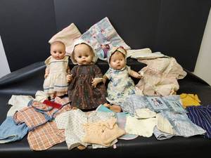 lot 1161 image: Vintage 1931 Baby Doll, Dolls with Clothing Collection and Doll Blankets and More