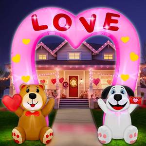 lot 54222 image: 8 Feet Valentines Day Inflatables Outdoor Bear Holds Heart, Dog Love Envelope Pink Love Archway Inflatables Romantic Valentine Blow up Build-in LED Light Valentines Day Decorations Lawn Yard Wedding - Retail $55