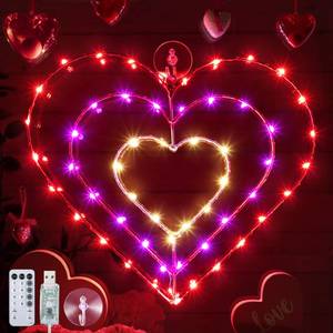 lot 54224 image: 13 Inch Valentines Lights, Valentines Day Decorations with 8 Modes Timer Remote for Valentines Day, Wedding, Proposal, Party Decorations(1 Pack, Heart) - Retail $24
