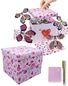 lot 54229 image: Butterfly Explosion Gift Box, Exploding Gifts Box with 4Pcs Butterflies, Flying Butterfly Surprise Box, Surprise Gifts Box for Birthday, Christmas, Wedding, Thanksgiving, Pink