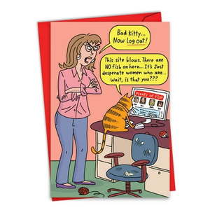 lot 54232 image: Hilarious Valentines Day Greeting Card Fishing Cat Valentines Day Joke Paper with Envelope