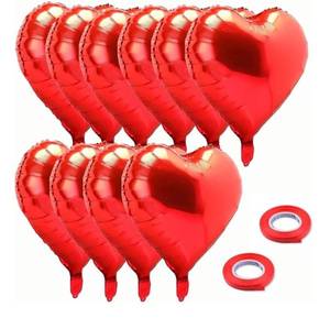 lot 54236 image: 18 Inch Red Mylar Heart Balloons Foil Balloons For Valentines Day Wedding Engagement Party Decor, 10 Pc