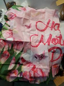 lot 54241 image: Mothers Day Decorations Banner 72 x 48 Backdrop Happy Mothers Day Flowers Tulip Pink Photography Background Seasonal Holiday Backdrop for Indoor Outdoor Garden, Yard, Party Home Decorations 