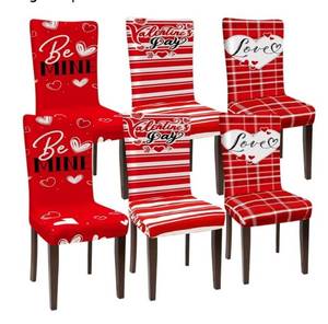 lot 54243 image: Valentines Day Chair Covers Set of 6 Valentines Dining Protector Stretch Red Heart Removable Washable Valentine Be Mine Slipcovers for Dining Hotel Party Wedding