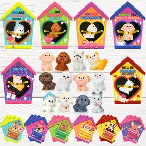 lot 54249 image: 48 Pcs Dog Valentines Day Gifts Card and Dog Cat Resin Figurines Miniature Puppy Heart Greeting Card for Valentine Party Favors Exchange Prizes Gifts (Charming)