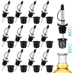 lot 54261 image: 12 Sets Liquor Pour Spout with Adapters for Oversized Bottles, Spouts for Liquor Bottles with Dust Caps to Protect from Dirt & Debris, Bottle Pourers for Alcohol & Olive Oil - Retail $17