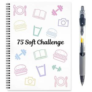 lot 54262 image: 75-Day Soft Challenge Planner Notebook, 75 Easy Target Tracker Journal 12 PAGES Editable Spiral Organizer Notepad with Weekly & Monthly Calendar for Daily Work, Meal Planning & Reading Log - Retail $10