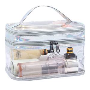 lot 54265 image: Clear Cosmetic Bag Dual Layer Travel Toiletry Bags Make up Organizer Waterproof Brushes Holder - Retail $10