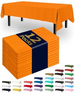 lot 54267 image: Plastic Table Cloth Disposable 12 Pack, 54 x 108 Inch Table Cloths, Halloween Party, Thanksgiving Decorations, Harvest, Fall Tablecloths, Rectangle Tables, Leakproof & Sturdy, Orange - Retail $17