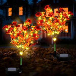 lot 54268 image: 2 Pack Fall Solar Stake Lights Thanksgiving Outdoor Decorations Waterproof Orange Mums Artificial Flowers Solar Lights for Outdoor Garden Yard Pathway Thanksgiving Fall Decor (Violet)