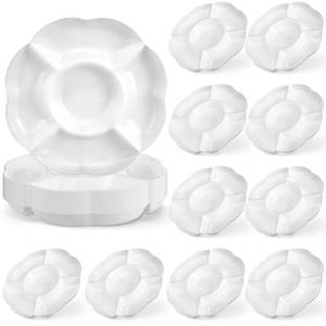 lot 54285 image: 16 Pack 5 Sectional Plastic Serving Trays Round White Chips and Dip Tray Fruit Appetizer Serving Plate 10 Inch Veggie Platter Tray Divided Snack Tray for Party Nut Candy Fruit Dish Platter - Retail $23