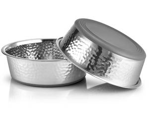 lot 54295 image: 2 Pack Hammered Stainless Steel Dog Bowls, Premium Metal Dog Bowls with Non Slip Rubber Bottom, Dishwasher Safe, Easy to Clean, 4 Cup, Gray Bottom - Retail $13