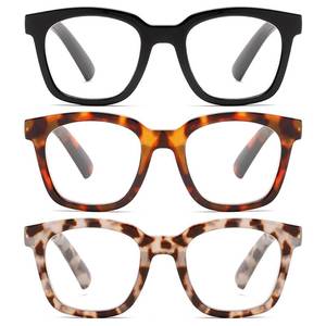 lot 54297 image: 3 Pack Oprah Style Reading Glasses for Women Blue Light Blocking Square Readers for Women, Anti GlareEyestrain Spring Hinge(AColors2.25 - Retail $10