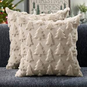 lot 54299 image: Christmas Tree Pillow Covers 18x18 inch Set of 2 Christmas Decoration Beige Soft Plush Faux Fur Jacquard Throw Pillows for Bedroom Sofa Holiday Festivals Winter Home Decor PTK006C18 - Retail $14