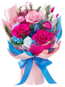lot 54302 image: Preserved Flowers Bouquet, Valentines Day Forever Flowers, Birthday Gifts for Women, Mother, Wife, Mothers Day Flowers for Mom (Blue) - Retail $40