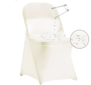 lot 54321 image: 36 PCS Waterproof Stretch Spandex Folding Chair Covers, Dining Room Chair Slipcovers Protector for Wedding, Banquet, Party, Holidays, Celebration and Decoration, Ivory - Retail $73