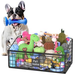 lot 7451 image: Kaiferty Indestructible Dog Toy basket, Medium Toy Box for Dogs,Pet Toy Bin Dog Metal Basket for Toys, Toy Storage Organizer, Toy Box for Living Room Area (Black)