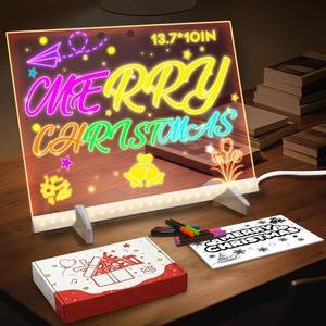 lot 7453 image: LED Drawing Board -13.7 X 10 Doodle Glow Board for Christmas Gift, RoomStoreFestival,etc. with 4 Modes & 7 Colors, LED Glow Drawing Board with Adapter, 7 Markers & Tracing Paper. LED GLOWING BOARD SCRATCHED.