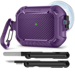 lot 7464 image: MOBOSI for AirPods Pro 3 Case, Compatible with AirPods Pro 3rd Generation Case Cover Compatible with MagSafe with Lock&Keychain&Cleaner Kit, Full Body Shockproof Protective Hard Shell (2025), Purple