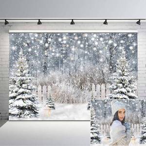 lot 7467 image: Avezano Winter Photography Backdrop Glitter Snowy Forest Pine Tree Background Snow Christmas Xmas Holiday Party Decor Banner Portrait Studio Booth Photobooth Props 7x5ft