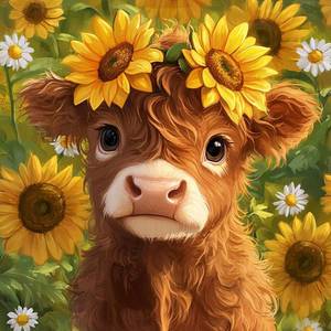 lot 7476 image: Diamond Art Kits for Adults Highland Cow, DIY 5D Diamond Painting Kit for Beginners Sunflower, Cow Full Round Drill Gem Art Dots for Adults, Perfect for Home Wall Decor 14X14 Inch
