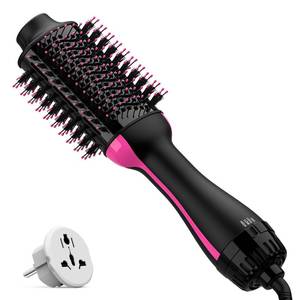 lot 7481 image: Dual Voltage Hair Dryer Brush with Negative Ion Anti-frizz Styler - Hot Air Volumizer for 110V-120V220V-240V European and Travel Use