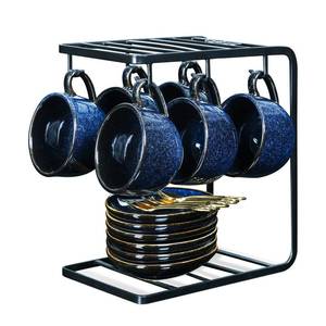 lot 7485 image: vicrays Ceramic Espresso Coffee Cups Set 4 oz Porcelain Espresso Cups with Saucers Spoons and Metal Stand for Tea Cafe Cappuccino Latte - Set of 6 - Blue