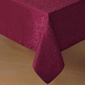 lot 7487 image: Romanstile Christmas Jacquard Rectangle Tablecloth - Burgundy Waterproof Damask Curly Floral Pattern Decorative Table Cloth, Heavy Weight Fabric Table Cover for DiningPartyHoliday - 60 x 84 Inch