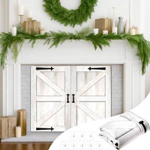 lot 7489 image: Maasechs Fireplace Draft Cover for Winter Indoor Fireplace Blanket for Heat Loss Rustic Wooden Door Pattern Draft Stopper with Hook for Inside Insulated(White,39 x 32 Inch)