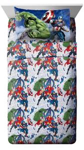 lot 7495 image: Jay Franco Kids Sheet Cartoon Set with Fitted, Flat Sheets & Pillow Cover - Ultra-Soft Bedding with Pillowcase for Room Decor, Blue - Avengers, 3 Piece Twin