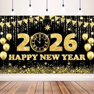lot 7497 image: New Years Eve Party Supplies 2026 - Happy New Year Banner & New Years Decorations, Sparkling 2026 New Year Backdrop for NYE Decorations 2026, 71x43 Inch