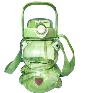 lot 7500 image: RAMAHP Kawaii frog straw bottle, frog water bottle with adjustable shoulder strap cute stickers, portable drinking cup for girls boys school office travel, green
