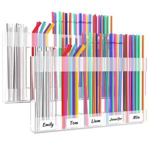 lot 7510 image: Rycid 2 Pack 9.6 Large Acrylic Straw Holder for Cabinet Door with Detachable Ultra Sticky Adhesive Squares and Stickers, 2026 Reusable Straws Organizer Storage Dispenser for Kitchen Counter Cupboard