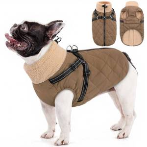 lot 7524 image: Queenmore Dog Jackets for Medium Dogs, Dog Coat with Harness Built in, Waterproof Pet Winter Coat with Zipper On Back Doggy Snowsuits Warm Soft Pet Jacket for French Bulldog, Poodle, Corgi, Brown M