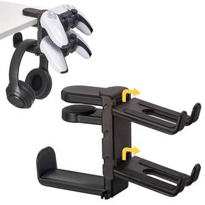 lot 7529 image: 3 in 1 Under Desk Headphone Hanger with Adjustable Clamp Mount, 2 Controller Slots & 1 Headset Universal Holder Stand, Rotatable Hook Rack & Cable Organizer, for Home Gaming Xbox ps5 - Black