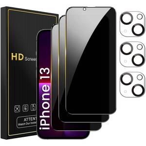 lot 7535 image: Romkasi 3 Pack Privacy Screen Protector for iPhone 13 6.1 Inch with 3 Pack Camera Lens Protector, Anti Spy Tempered Glass Film, Anti-Scratch, Touch Sensitive, Case Friendly