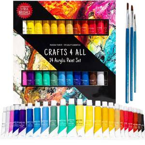 lot 7551 image: Acrylic Paint Set for Adults and Kids - 24 Pack of 12mL Paints with 3 Art Brushes, Non-Toxic Craft Paint for Easter Eggs, Ceramic Rock Paint - Art Supplies