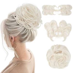 lot 7557 image: YOUNGWAYS Messy Bun Hair Piece Side Comb Clip in Hair Bun Hairpiece for Women Short Natural Straight Versatile Adjustable Styles Easy Hair pieces (White Blonde-C)