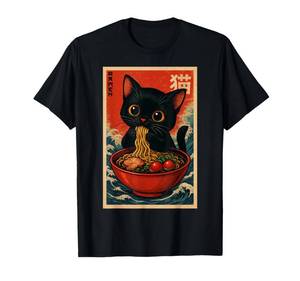 lot 7563 image: Kawaii Anime Cat Ramen Japanese Graphic Tees Men Women Teens T-Shirt