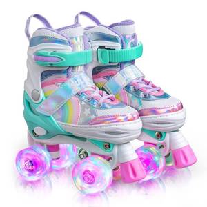 lot 7570 image: SULIFEEL Rainbow Unicorn 4 Size Adjustable Roller Skates for Girls Boys for Kids Ages 3-5 5-8 6-12 Children Skates Indoor Outdoor