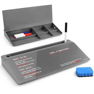 lot 7571 image: Birch Small Desktop Whiteboard Glass Dry Erase Board Desk Pad Keyboard Stand with Storage Compartment, Adjustable Dividers, 3 Markers &amp Marker Holder Perfect for Office, Home, &amp School (Charcoal) DAMAGED