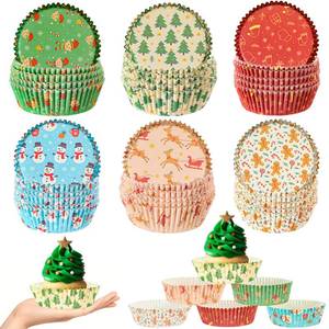 lot 7595 image: Vesici 300 Pcs 3.5 Inches Winter Snowman Jumbo Cupcake Liners Large Cupcake Liners Baking Paper Cups Muffin Cupcakes Wrappers 6 Styles Baking Paper Cup Supplies for Cake Balls