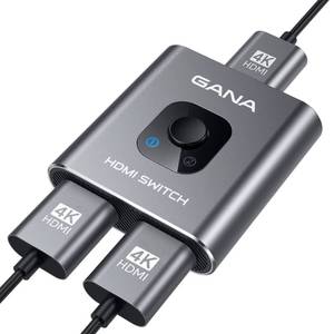 lot 7604 image: HDMI Switch 4k60hz Splitter, GANA Aluminum Bidirectional HDMI Switcher 2 in 1 Out, Manual HDMI Hub Supports HD Compatible with Xbox PS543 Blu-Ray Player Fire Stick Roku (Grey)