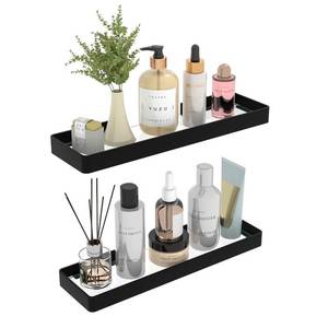 lot 7619 image: 2 PCS Bathroom Glass Storage Rack, Wall Mounted Shower Glass Organizer with Black Aluminum Frame, Suitable for Bathroom, Kitchen, Bedroom and Living Room