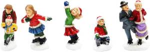 lot 7625 image: MOMENTS IN TIME Set of 5 Hand-Painted Christmas Village Figurines Skiers & Snowboarders Polyresin Figures Winter Sports Scene Holiday Collectible Decoration