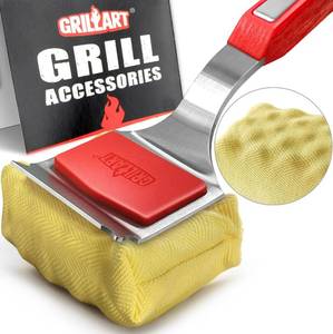 lot 7640 image: GRILLART Grill Brush Bristle Free. SteamWizards BBQ Replaceable Cleaning Head, Unique Seamless-Fit Scraper Tool for Cast IronStainless-Steel Grates, Safe Barbecue Grill Cleaner-Red