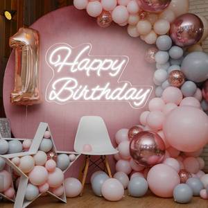 lot 7645 image: Happy Birthday Neon Sign 16 Inch Reusable Happy Birthday LED Light Up Sign with Dimmable ONOFF Switch for Birthday Party Backdrop Decoration and Wall Decor and Birthday Gifts