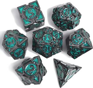lot 7648 image: RULE DICE DND Metal Dice Set, D&D Dungeons and Dragons Dice, D and D Dice Set Large Weighted 7 die Metal, RPG MTG Role Playing Polyhedral Dice Set with D & D Dice Gifts Box(Green)